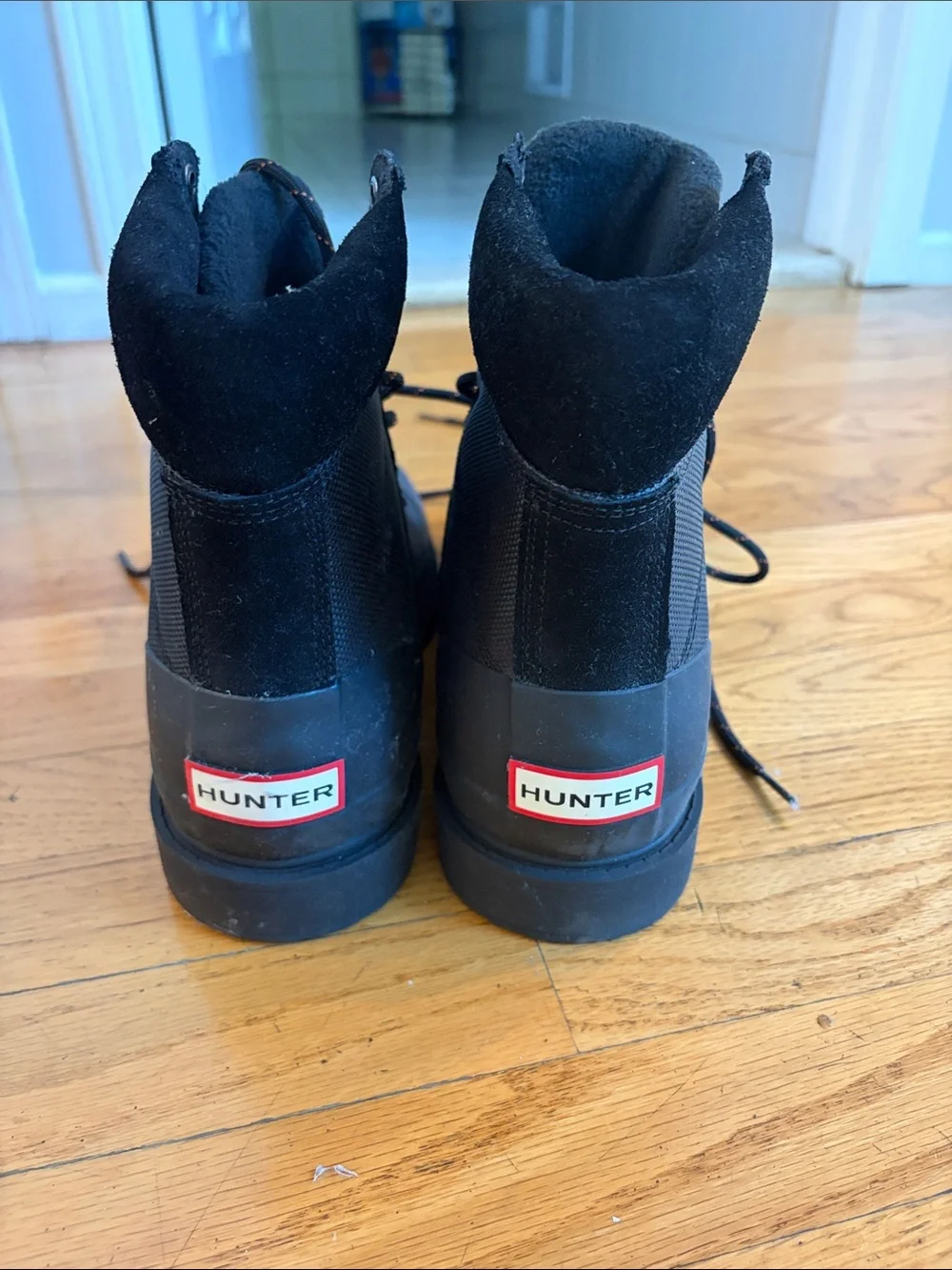Hunter Black and Gray Lace-Up Waterproof Boots